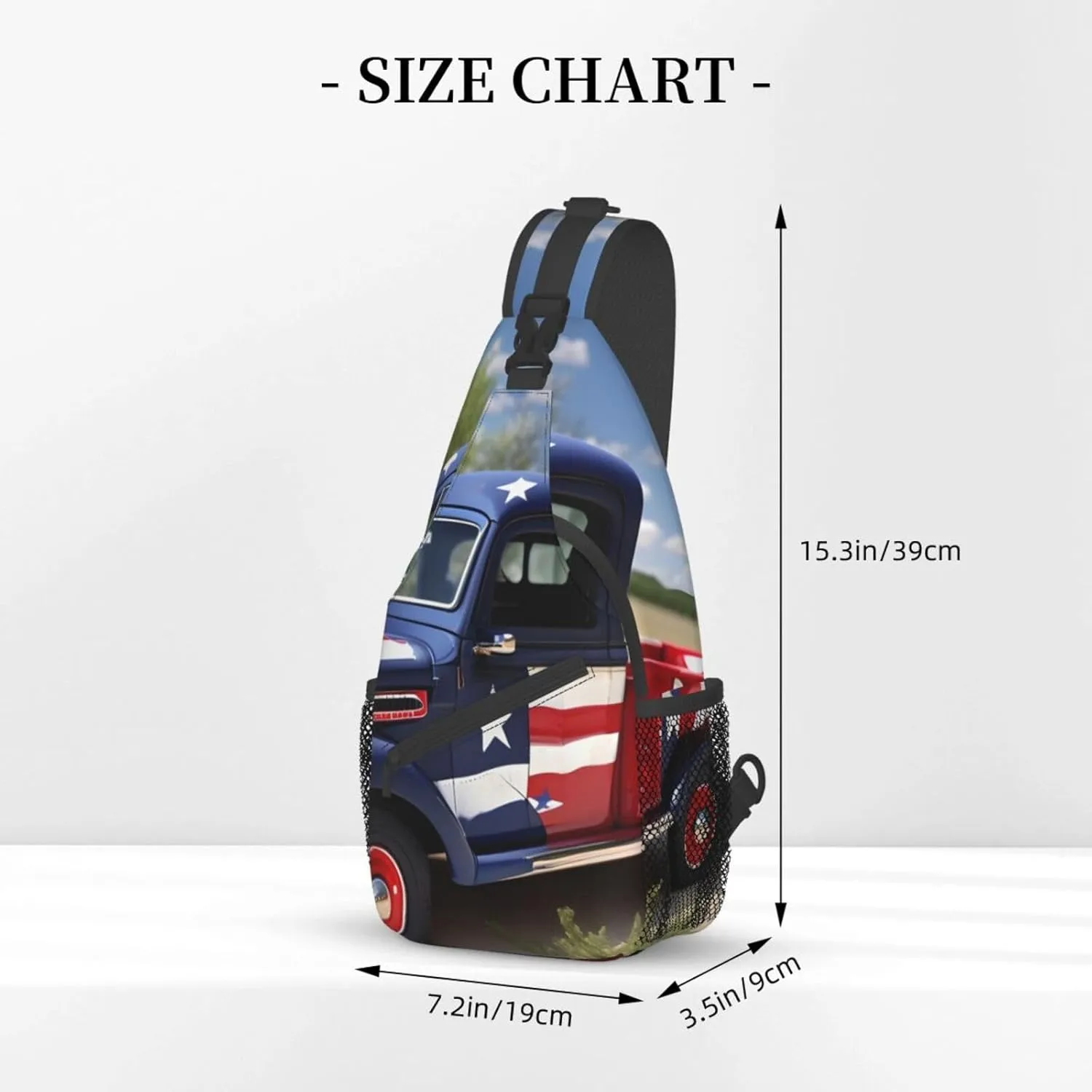 4th Of July Patriotic Trucks Print Sling Backpack, Sling Bag, Crossbody Chest Bag Daypack, for Hiking Travel
