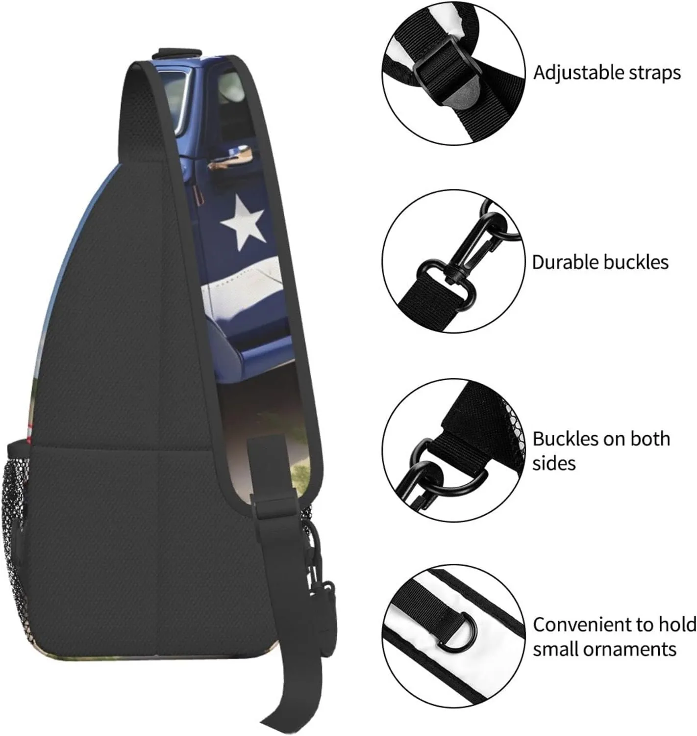 4th Of July Patriotic Trucks Print Sling Backpack, Sling Bag, Crossbody Chest Bag Daypack, for Hiking Travel