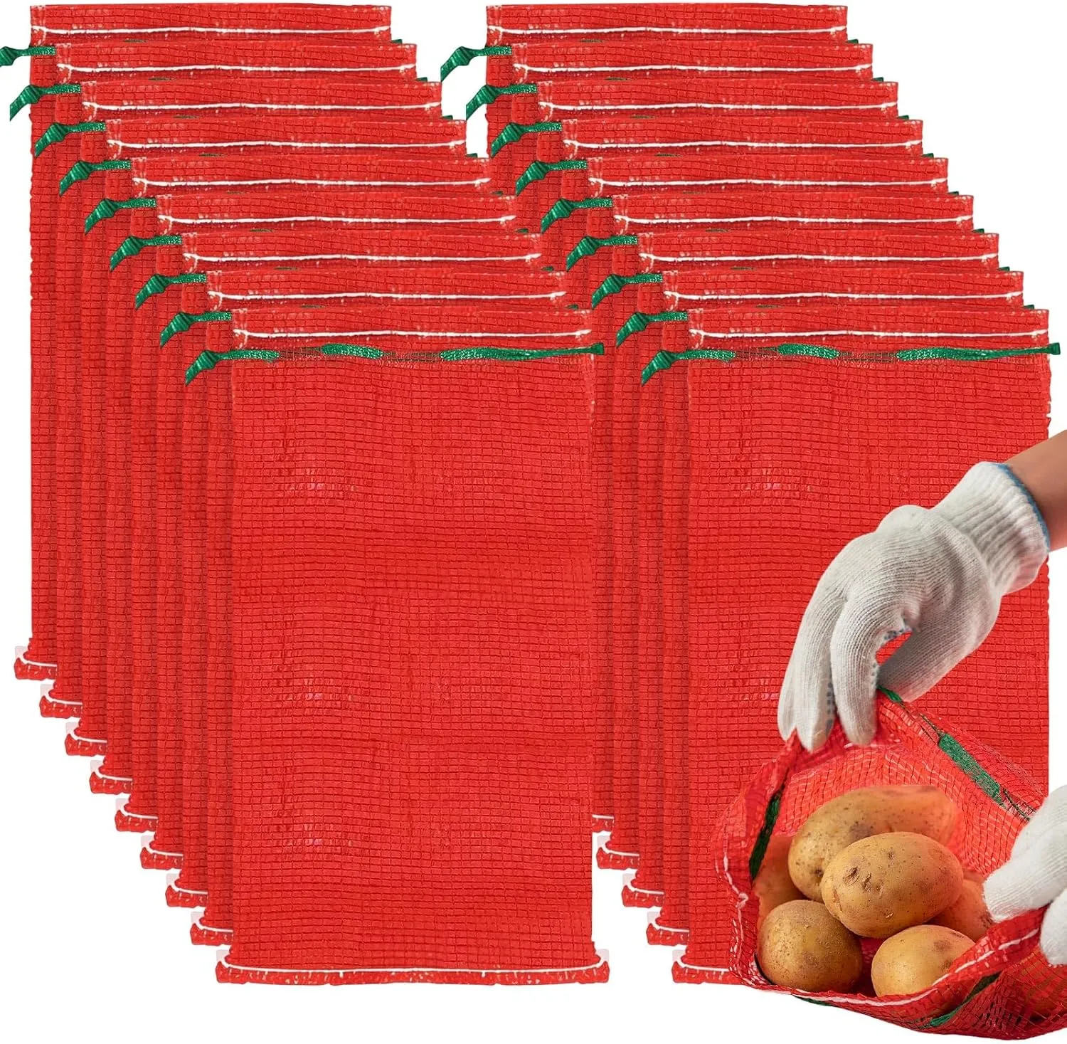 50 Pack Onion Bags Mesh, 10 lb 12” x 20” Potato Bags for Storage, Breathable Mesh Produce Bag with Drawstring, Reusable Onion Vegetable Storage Bag