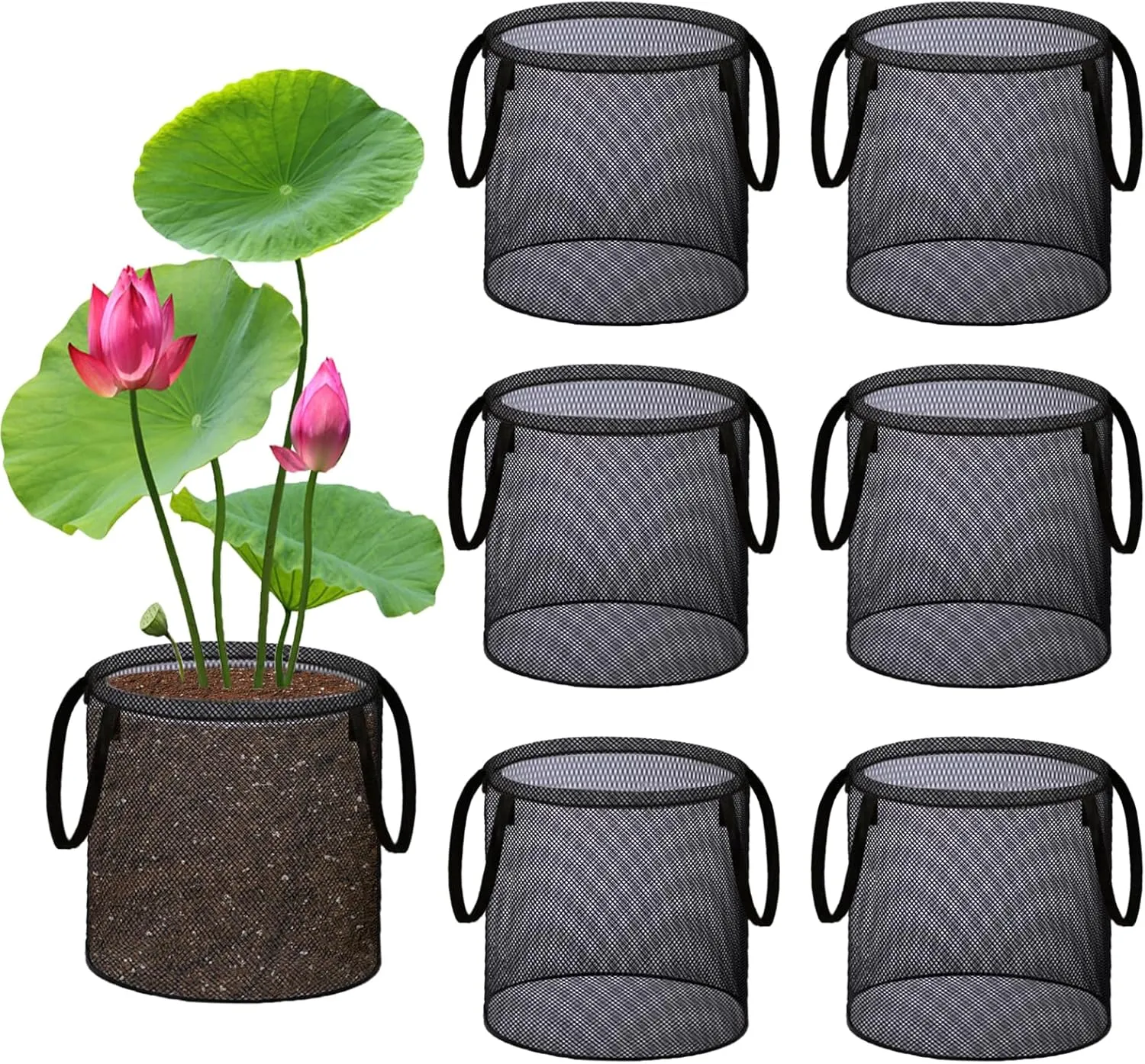 6 Pcs Pond Planting Bags, Mesh Aquatic Pond Lily Planter with Handles Reusable Water Gardens Plant Pots for Aquatic Plants, Pond Bog Plant Garden Terrestrial Plant (6)