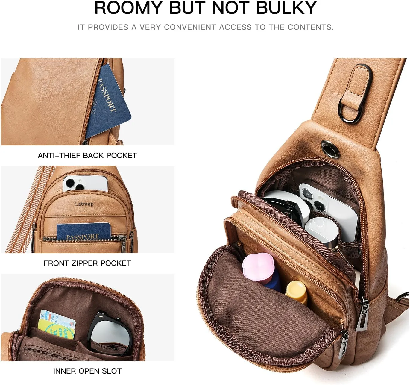 7L Sling Bag For Women Men Crossbody Shoulder Tote Blet Bags Backpack Fanny Pack Travel Purse Faux Leather