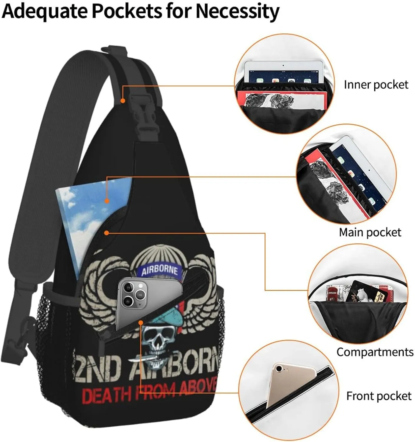 82nd Airborne Division Death From Above Small Crossbody Backpack Sling Bag For Men Women Mini One Shoulder Chest Bags Gym Sport Travel Hiking Daypack