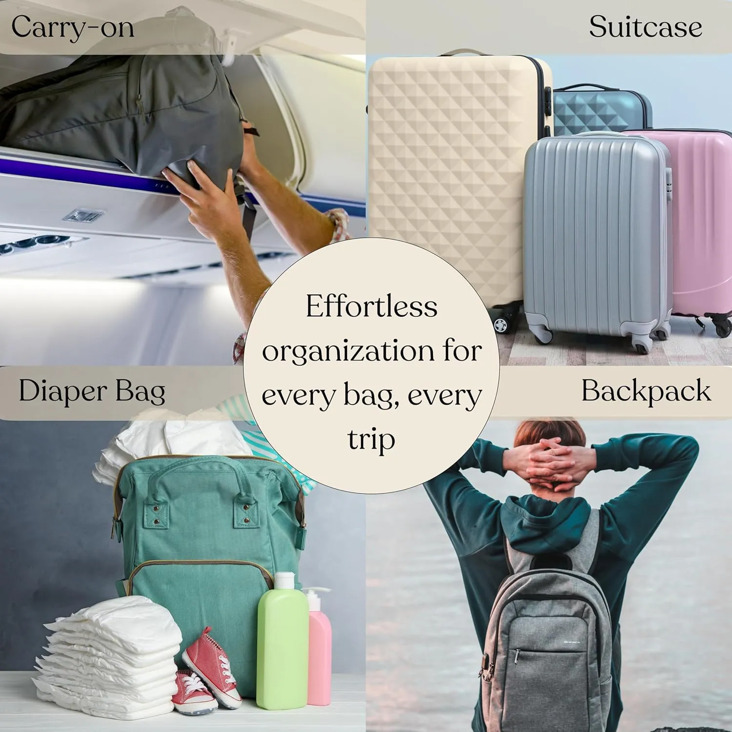 9 Piece Set Packing Cubes - Suitcase Organizer, Cute Packing Cubes, Travel Bag Organizer Luggage, Toiletry & Makeup Bag, Gifts for Women, Teachers and Gradutes -Gold