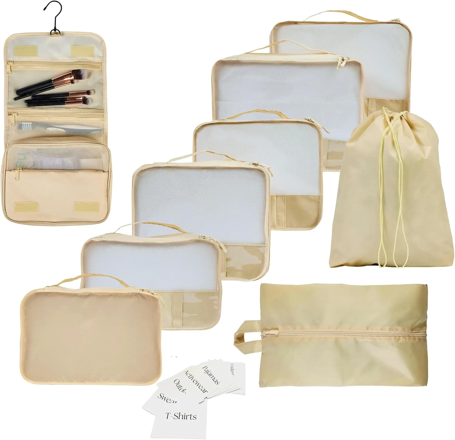9 Piece Set Packing Cubes - Suitcase Organizer, Cute Packing Cubes, Travel Bag Organizer Luggage, Toiletry & Makeup Bag, Gifts for Women, Teachers and Gradutes -Gold