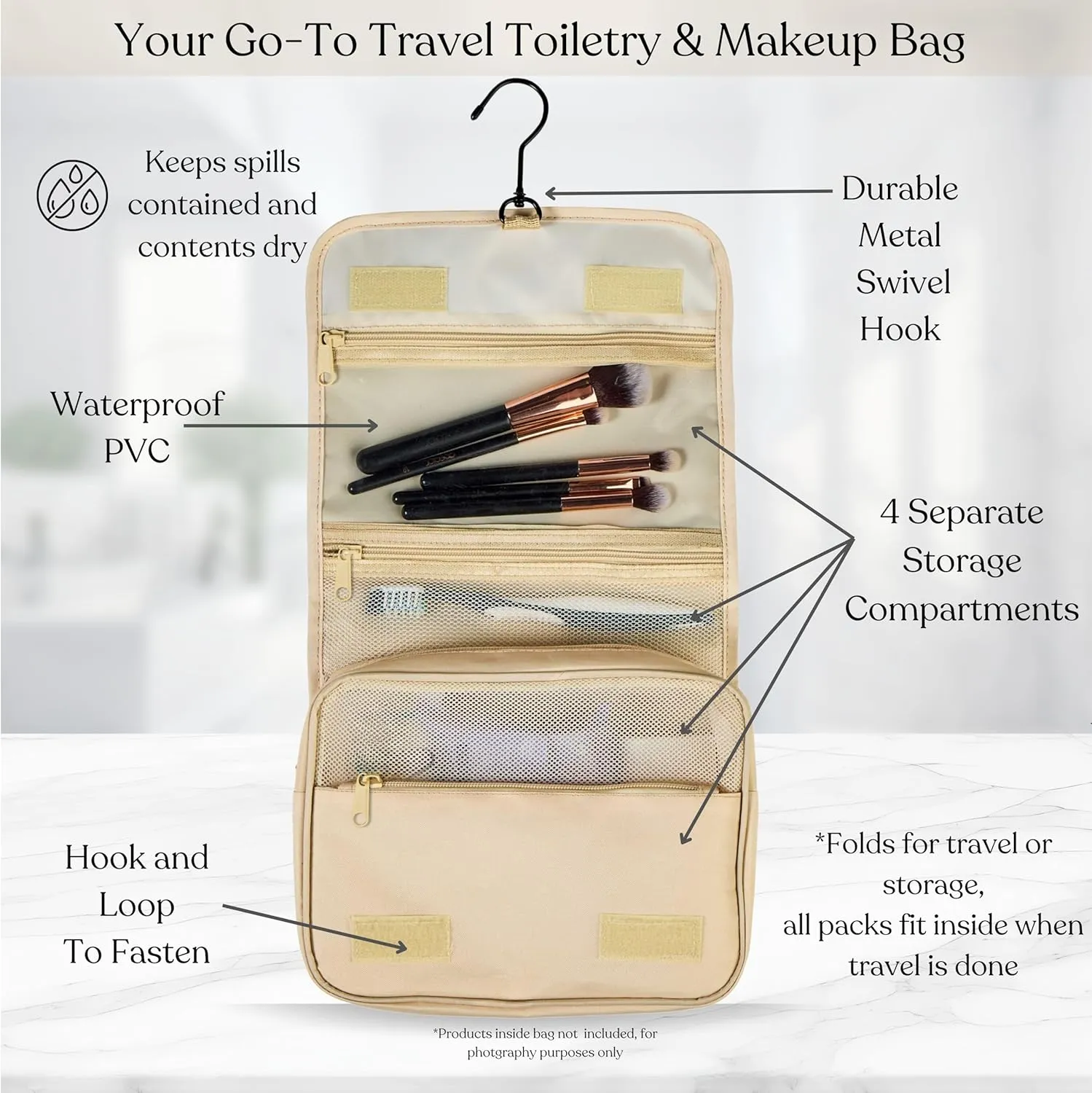 9 Piece Set Packing Cubes - Suitcase Organizer, Cute Packing Cubes, Travel Bag Organizer Luggage, Toiletry & Makeup Bag, Gifts for Women, Teachers and Gradutes -Gold