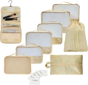 9 Piece Set Packing Cubes - Suitcase Organizer, Cute Packing Cubes, Travel Bag Organizer Luggage, Toiletry & Makeup Bag, Gifts for Women, Teachers and Gradutes -Gold