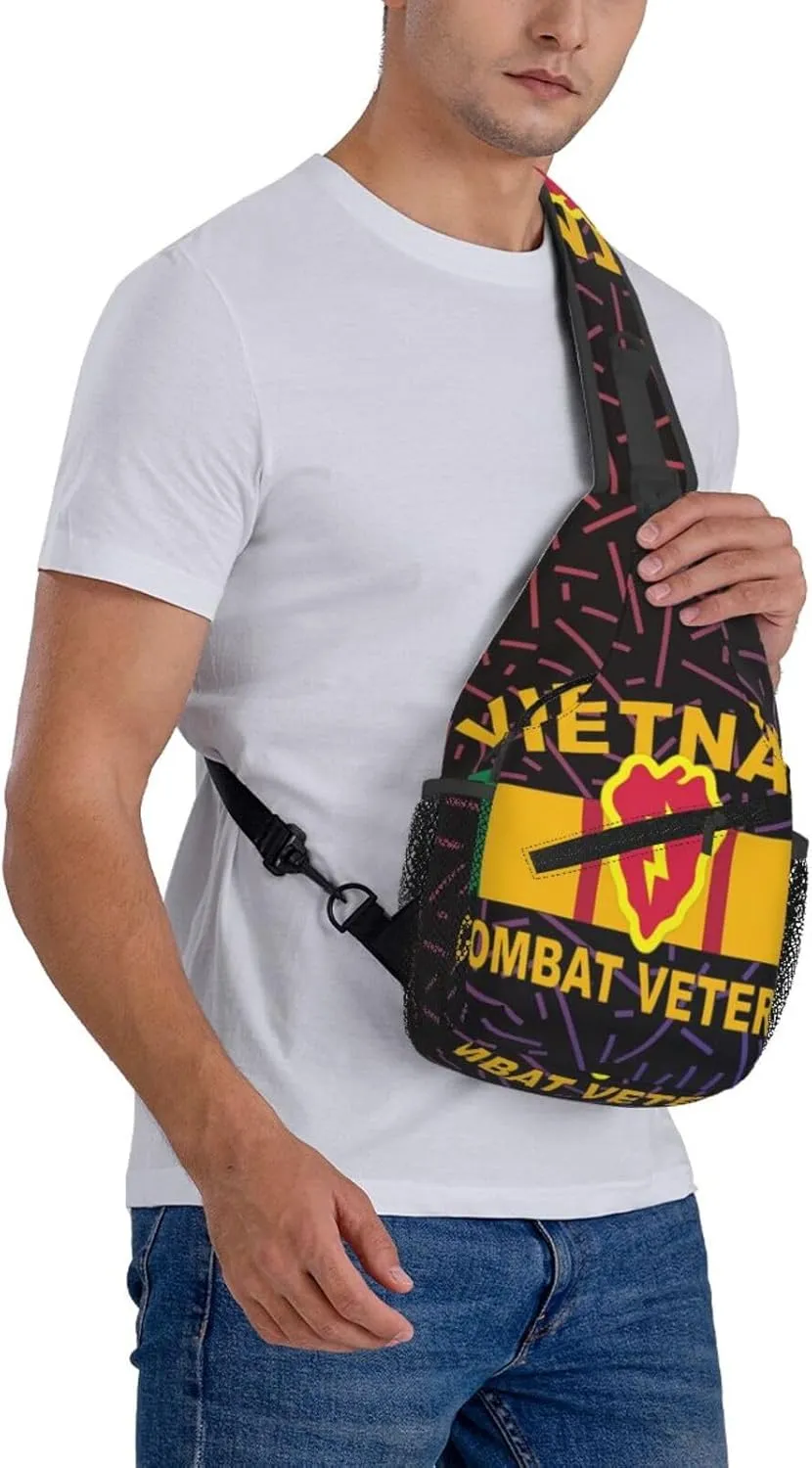 A-rmy 25th Infantry Division Vietnam Combat Veteran Small Crossbody Backpack Sling Bag For Men Women Mini One Shoulder Chest Bags Gym Sport Travel Hiking Daypack