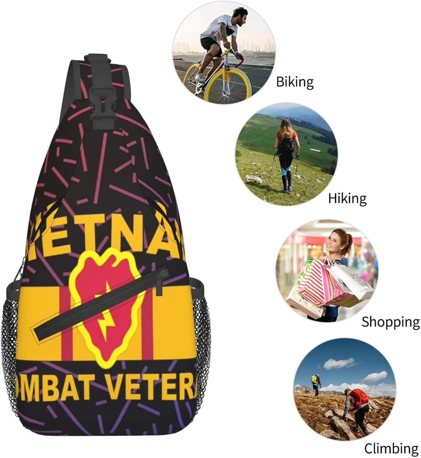 A-rmy 25th Infantry Division Vietnam Combat Veteran Small Crossbody Backpack Sling Bag For Men Women Mini One Shoulder Chest Bags Gym Sport Travel Hiking Daypack