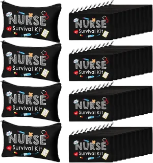 Abbylike 50 Pieces Nurse Gift Bag Survival Kit Makeup Bags Canvas Multi Purpose Zipper Pouch Funny Travel Bag for Birthday Nurse Week Practitioner Gifts for Women, 7.09 x 4.33 Inch (Black)