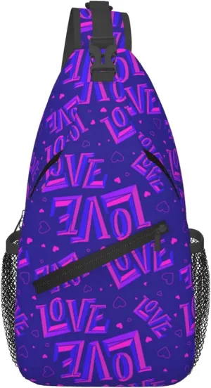 Abstract Lover Purple Pattern Sling Backpack Crossbody Bag, Chest Bag Daypack for Outdoors Hiking Traveling