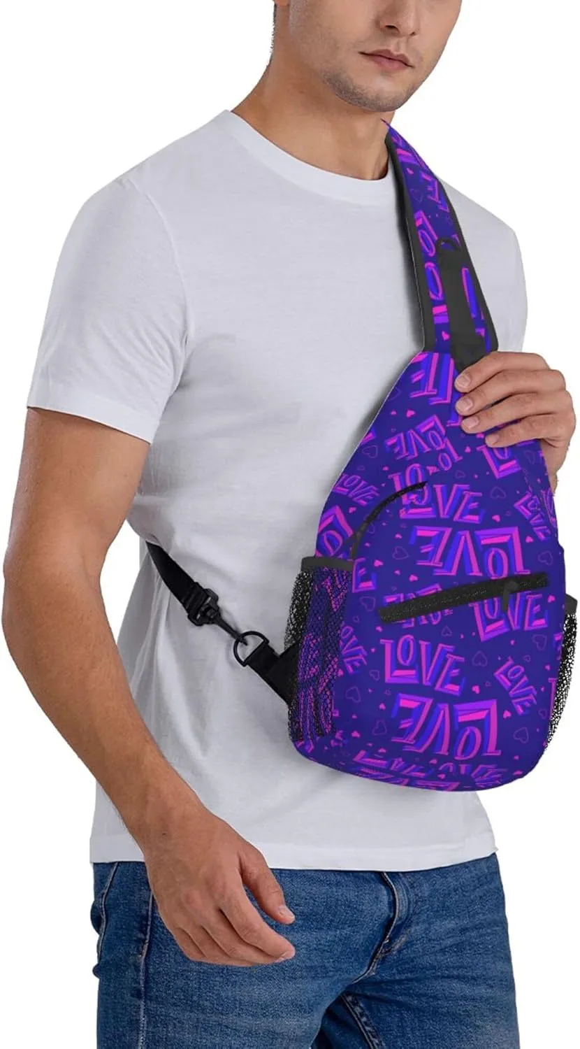 Abstract Lover Purple Pattern Sling Backpack Crossbody Bag, Chest Bag Daypack for Outdoors Hiking Traveling