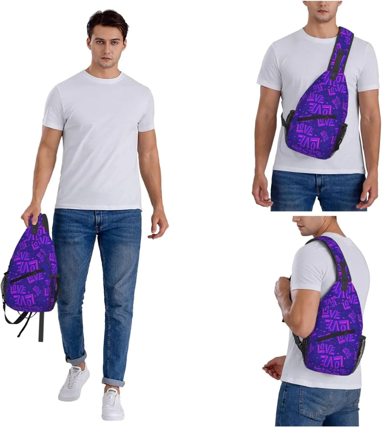 Abstract Lover Purple Pattern Sling Backpack Crossbody Bag, Chest Bag Daypack for Outdoors Hiking Traveling