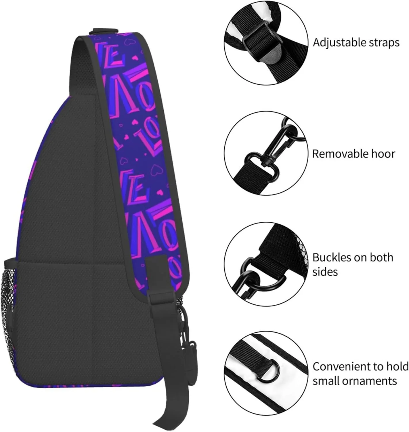 Abstract Lover Purple Pattern Sling Backpack Crossbody Bag, Chest Bag Daypack for Outdoors Hiking Traveling