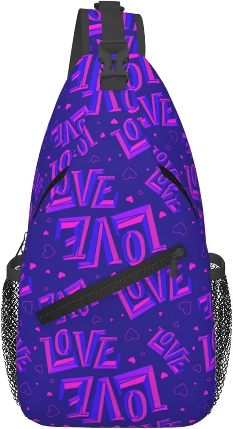 Abstract Lover Purple Pattern Sling Backpack Crossbody Bag, Chest Bag Daypack for Outdoors Hiking Traveling