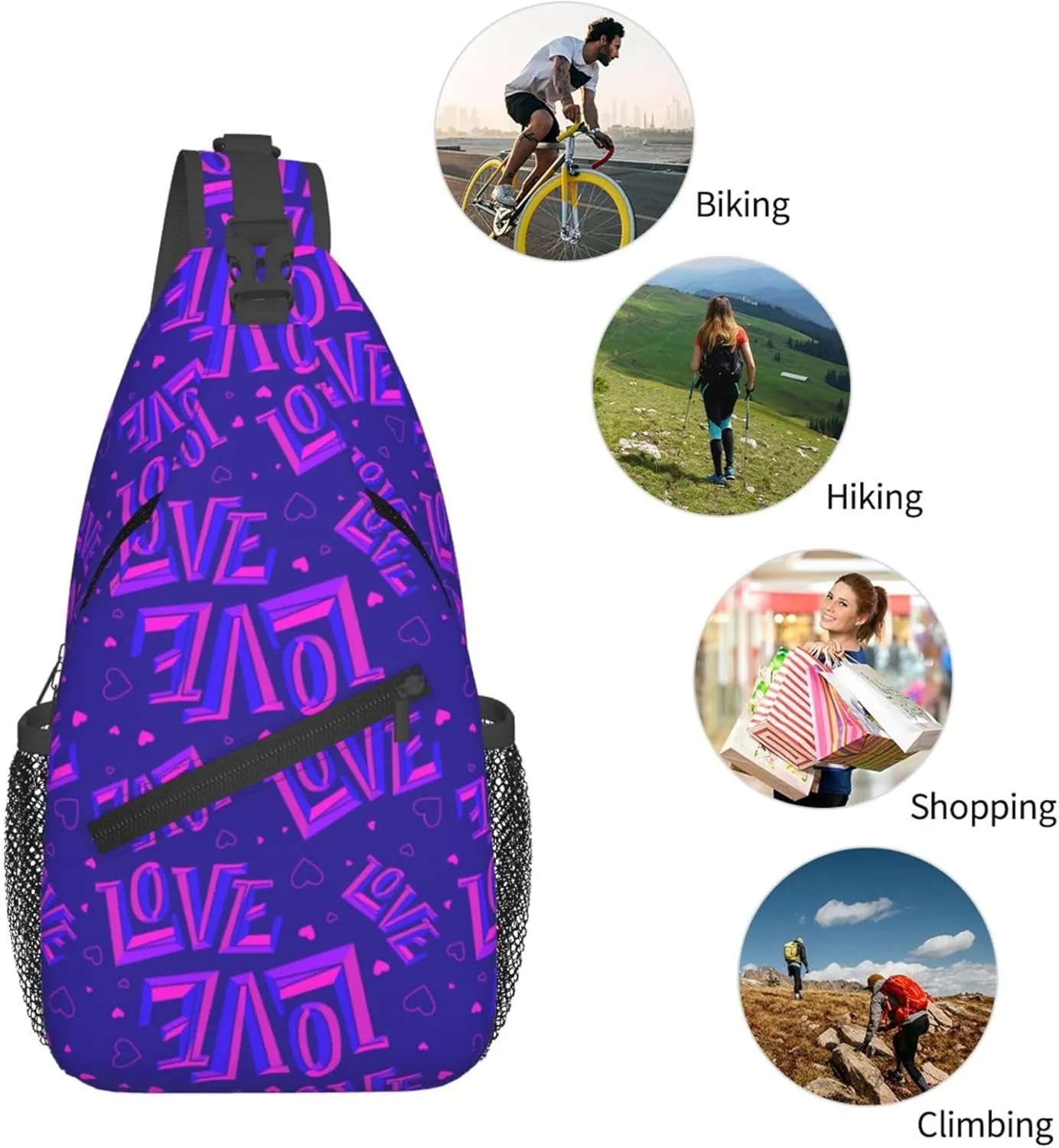 Abstract Lover Purple Pattern Sling Backpack Crossbody Bag, Chest Bag Daypack for Outdoors Hiking Traveling