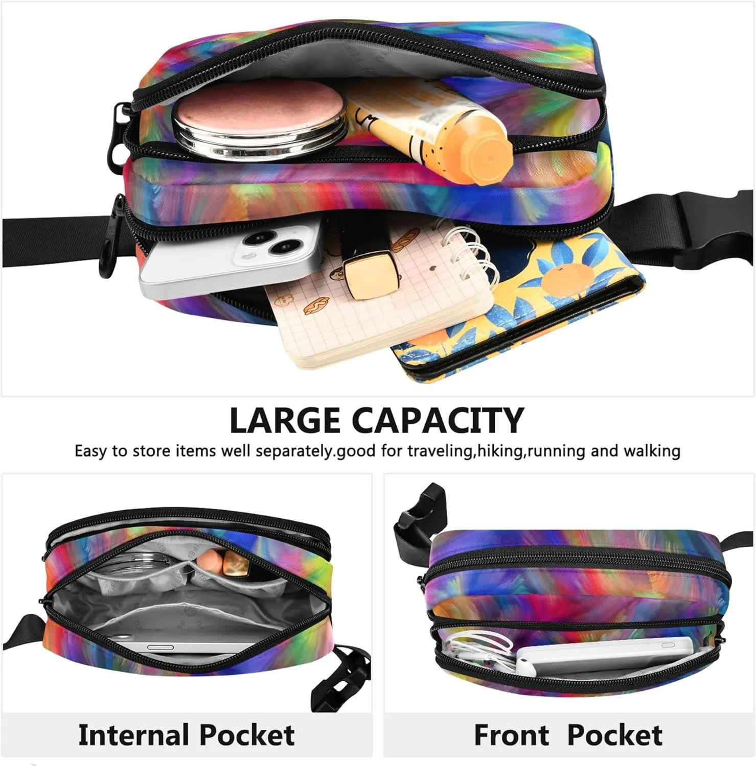 Abstract Modern Colorful Art Women Fanny Packs Waterproof Large Hip Belt Bag Designer Travel Waist Bag