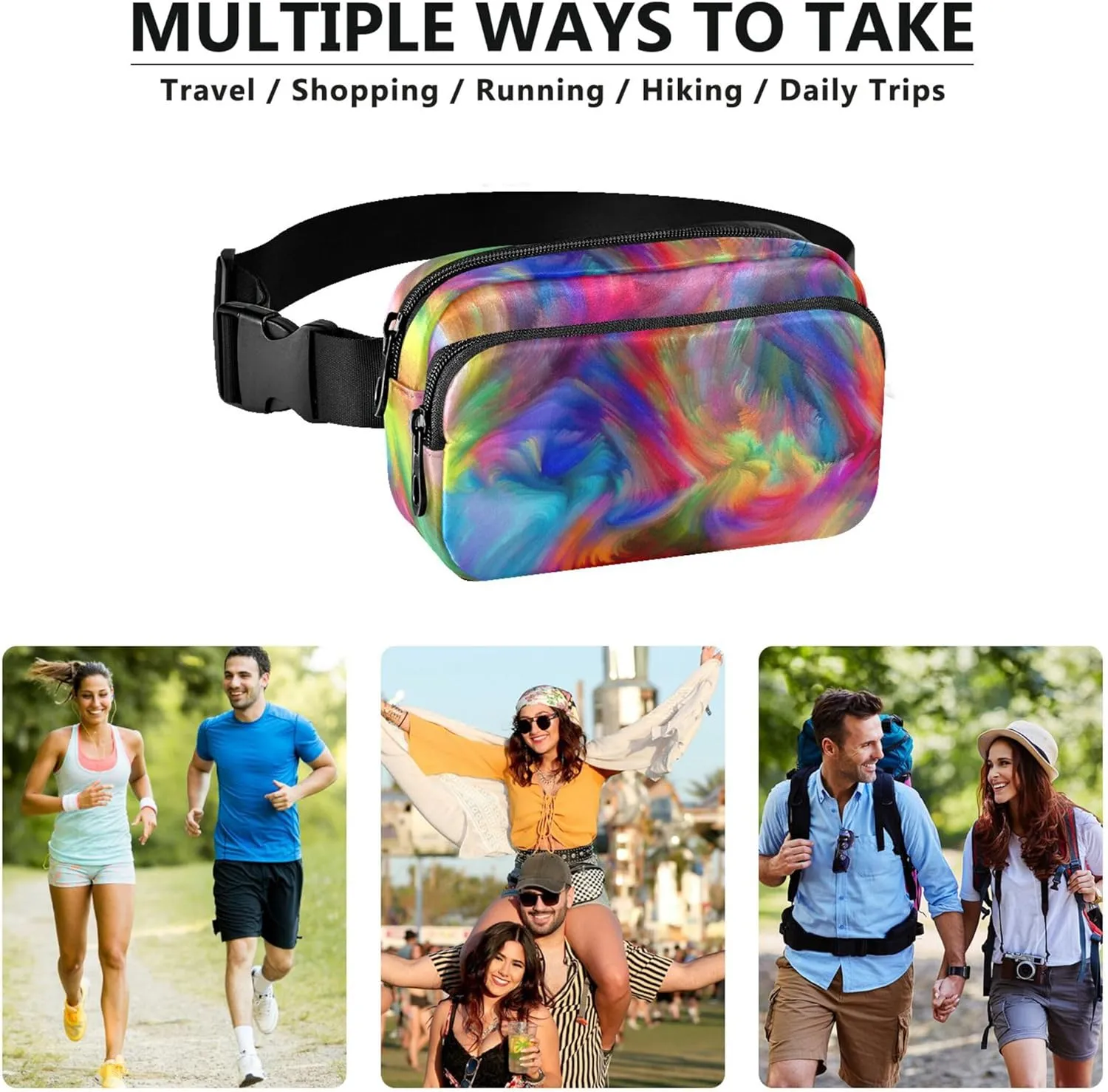 Abstract Modern Colorful Art Women Fanny Packs Waterproof Large Hip Belt Bag Designer Travel Waist Bag