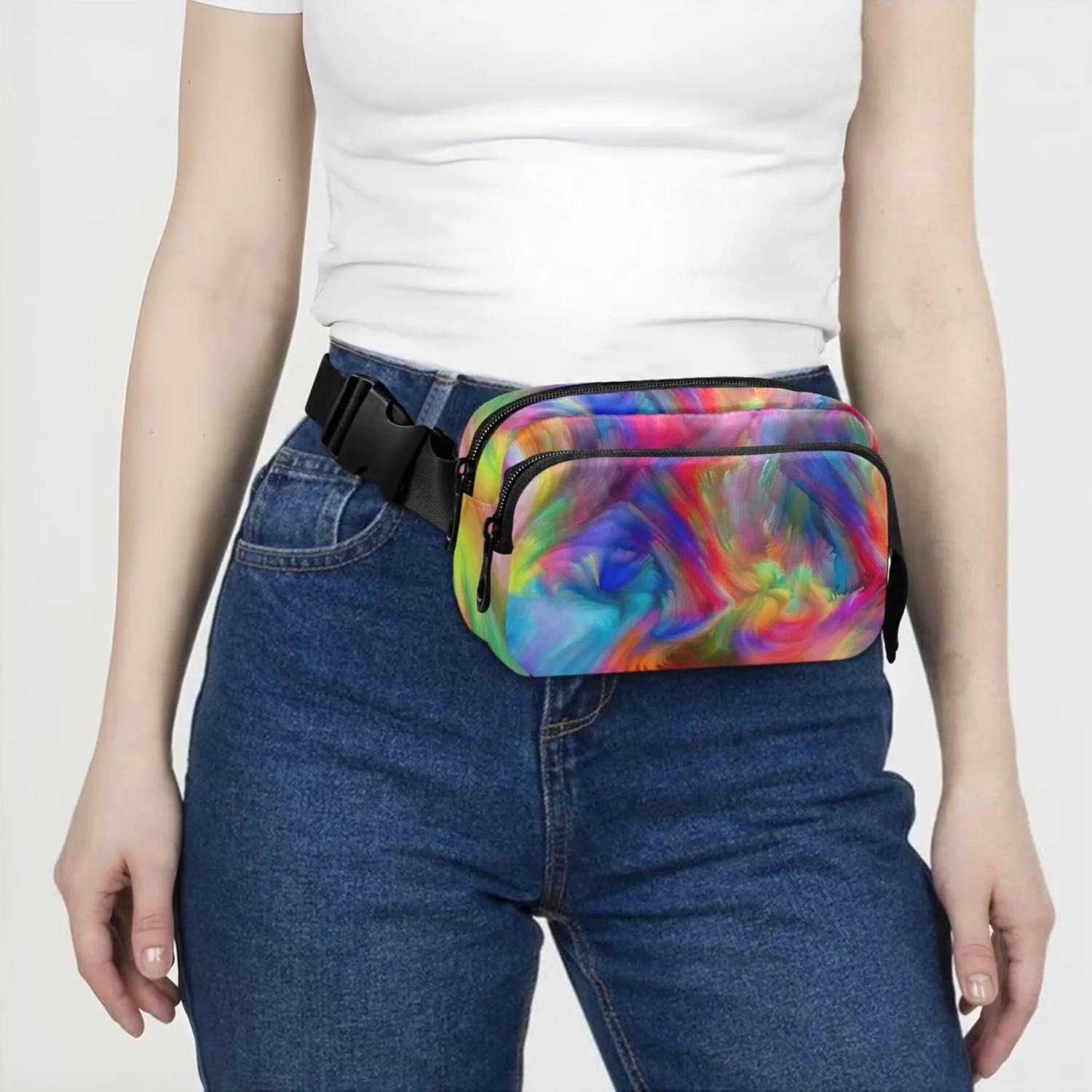 Abstract Modern Colorful Art Women Fanny Packs Waterproof Large Hip Belt Bag Designer Travel Waist Bag