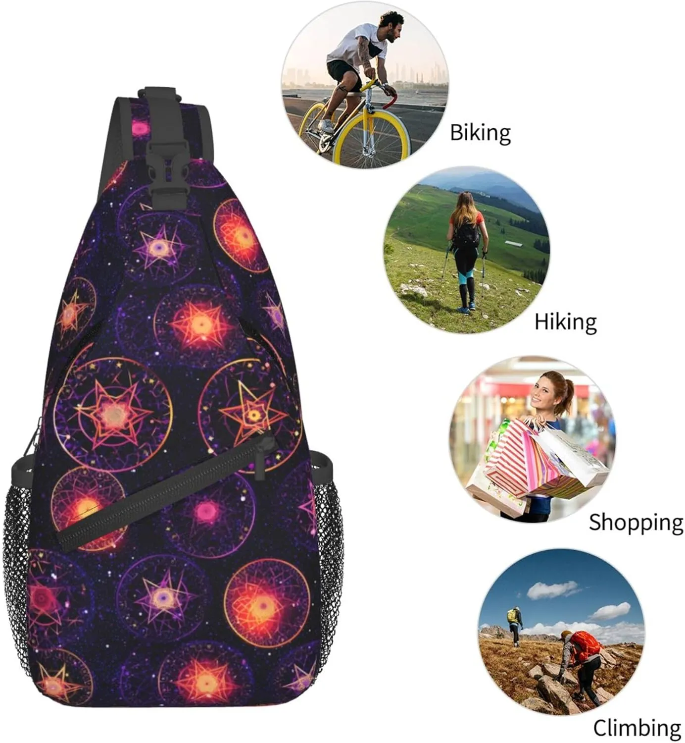 Abstract Stars Circles Sling Backpack Crossbody Bag, Chest Bag Daypack for Outdoors Hiking Traveling