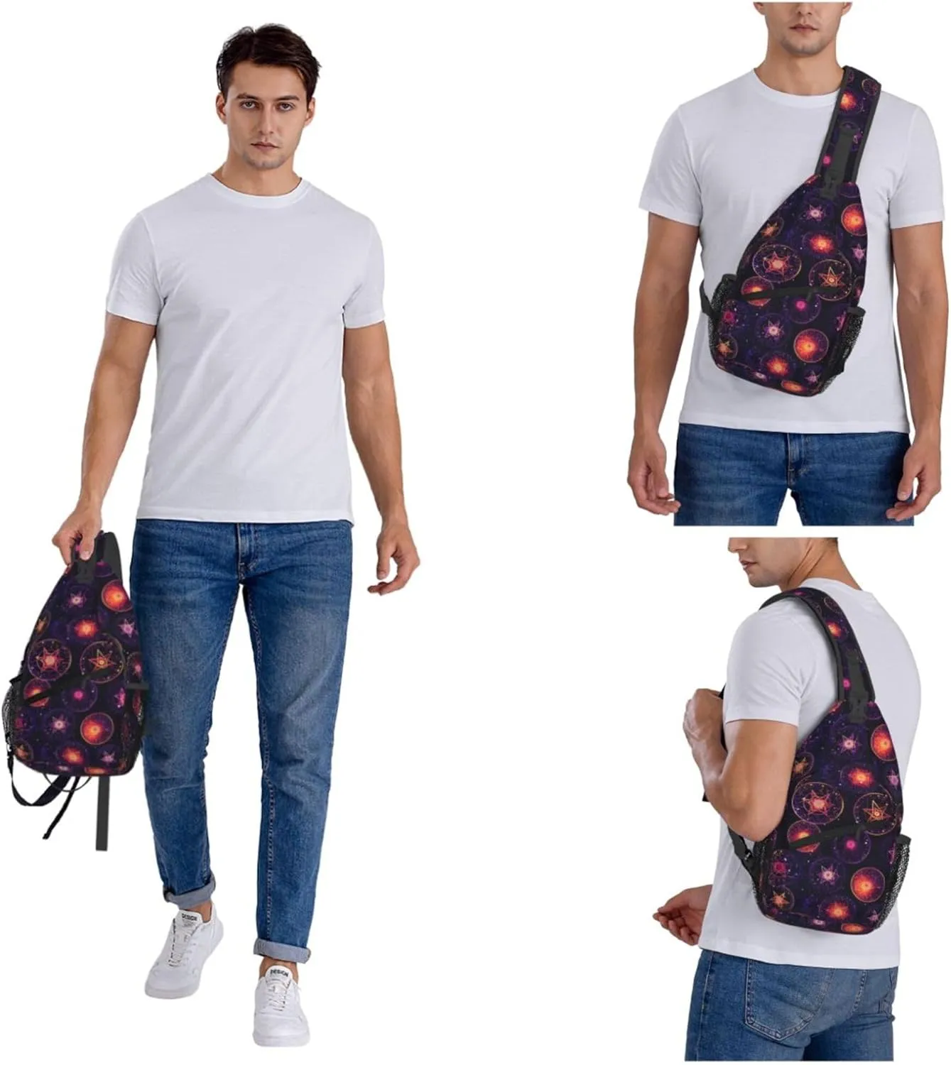 Abstract Stars Circles Sling Backpack Crossbody Bag, Chest Bag Daypack for Outdoors Hiking Traveling