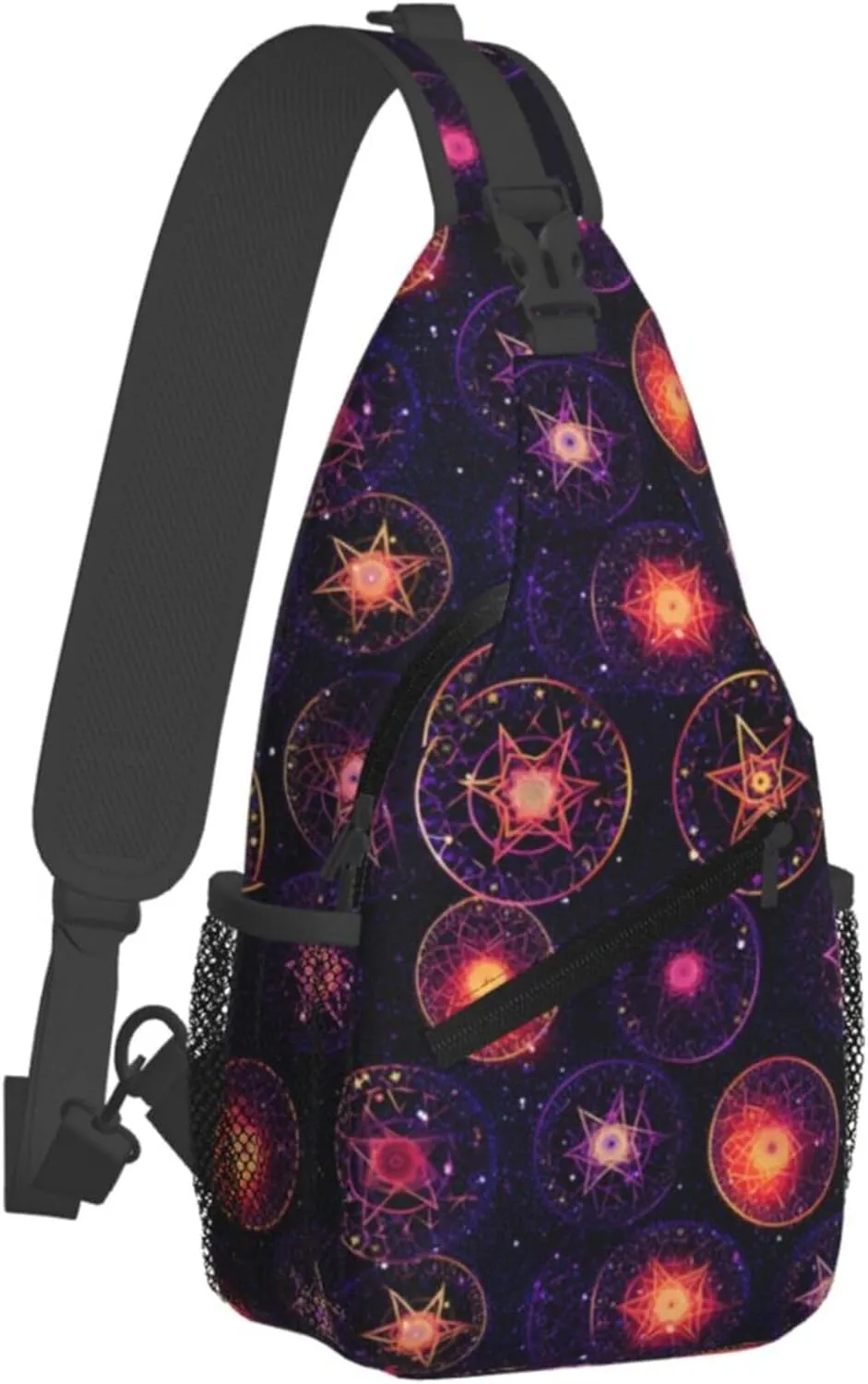 Abstract Stars Circles Sling Backpack Crossbody Bag, Chest Bag Daypack for Outdoors Hiking Traveling