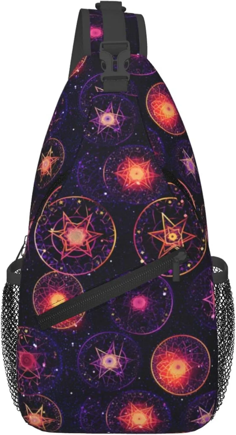 Abstract Stars Circles Sling Backpack Crossbody Bag, Chest Bag Daypack for Outdoors Hiking Traveling