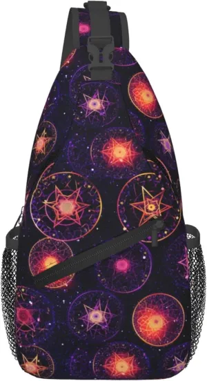 Abstract Stars Circles Sling Backpack Crossbody Bag, Chest Bag Daypack for Outdoors Hiking Traveling