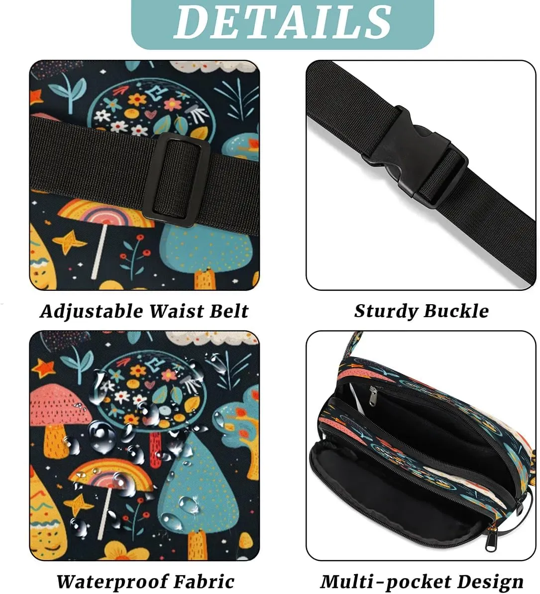 Abstraction Multi Printing Fanny Packs for Women Men Waterproof Waist Bag with Adjustable Strap Belt Bag for Travel Running Hiking