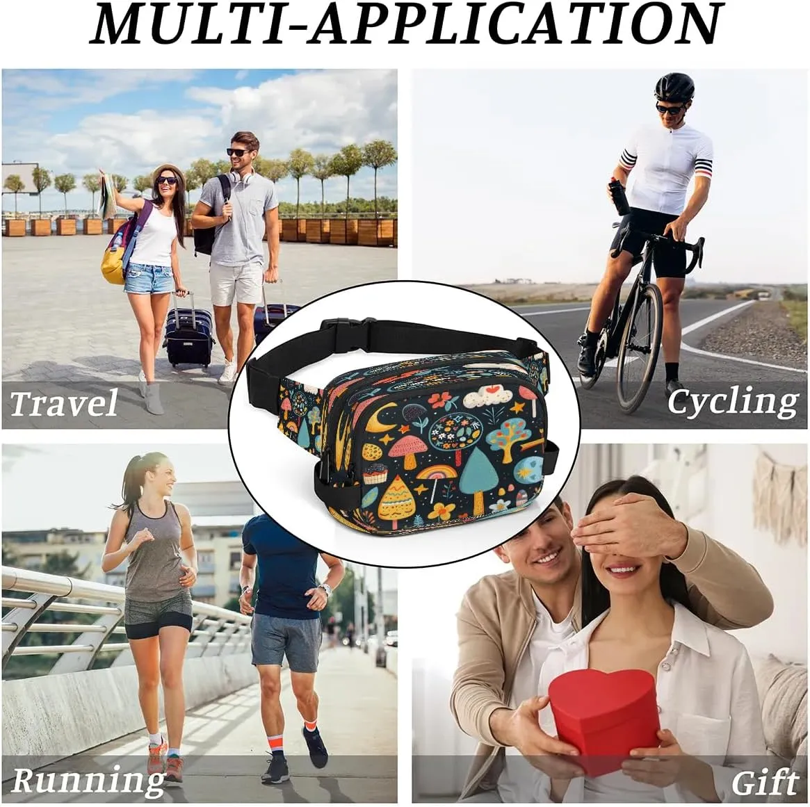 Abstraction Multi Printing Fanny Packs for Women Men Waterproof Waist Bag with Adjustable Strap Belt Bag for Travel Running Hiking
