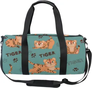 Acpiggto Gym Bag Sports Duffel Bag Green Tiger Letter Paw Footprints Cute Tropical Travel Luggage Bag Weekender Tote Sling Shoulder Backpack for Women Men Boys Girls