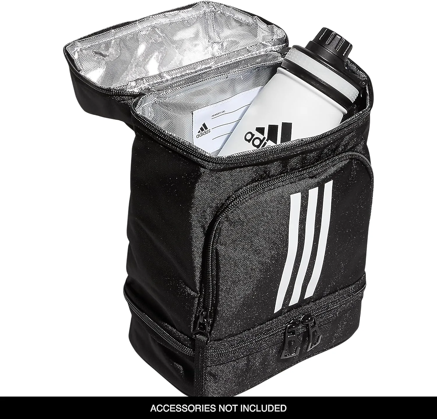 adidas Excel Insulated Lunch Bag, Cooler with Zipper, Pocket for Ice Pack, and Clip, Temperature Control Insulation,Black/White,One Size