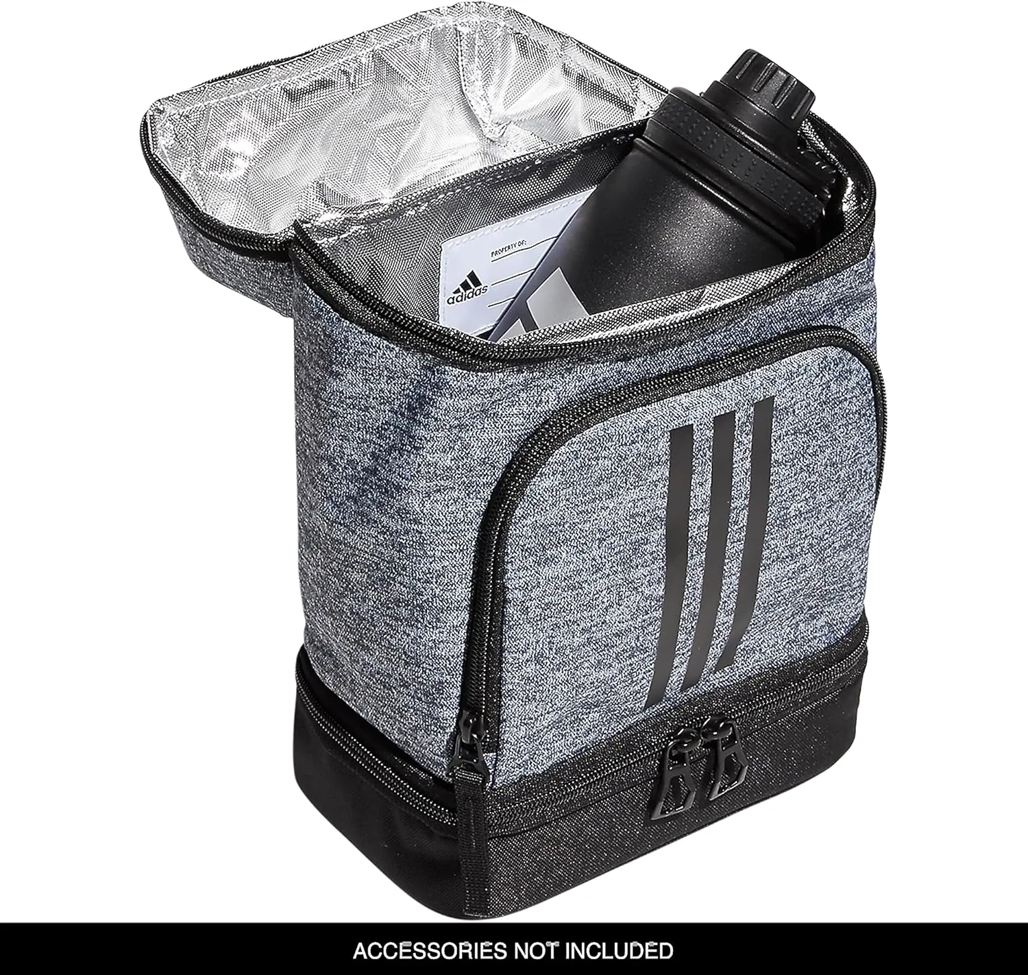 adidas Excel Insulated Lunch Bag, Cooler with Zipper, Pocket for Ice Pack, and Clip, Temperature Control Insulation,Jersey Onix Grey/Black,One Size
