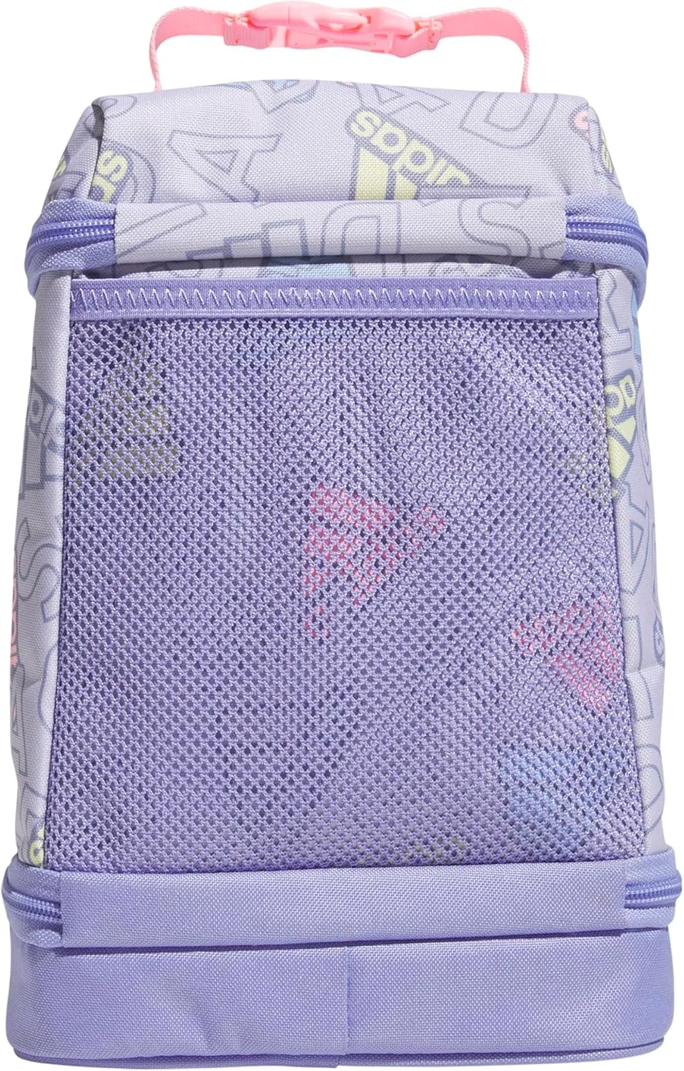 adidas Excel Lunch Bag, Cooler with Zipper, Pocket for Ice Pack, and Clip, Temperature Control Insulation, Adi Comp Silver Violet/Light Purple/Pink Spark, One Size