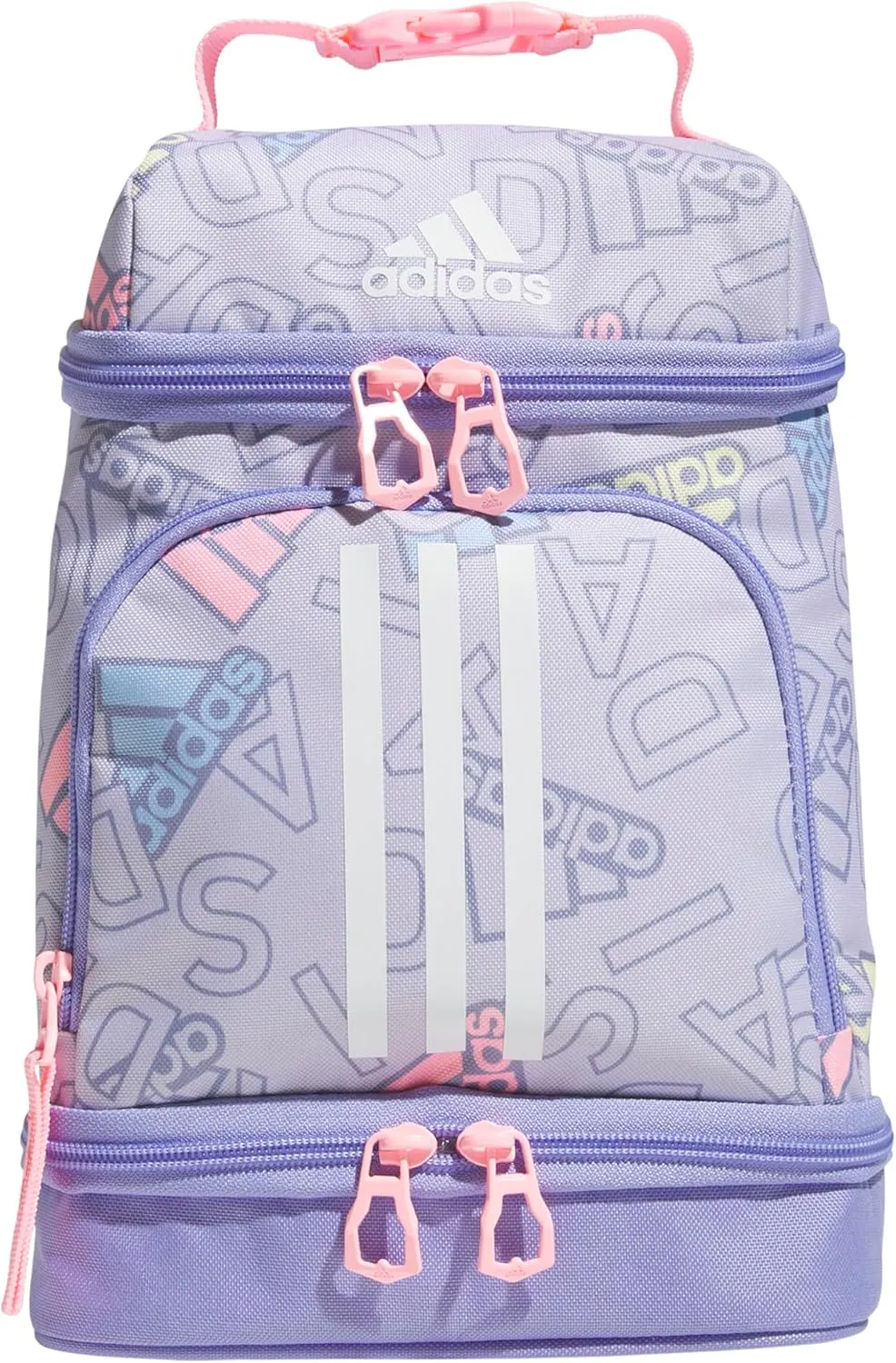 adidas Excel Lunch Bag, Cooler with Zipper, Pocket for Ice Pack, and Clip, Temperature Control Insulation, Adi Comp Silver Violet/Light Purple/Pink Spark, One Size
