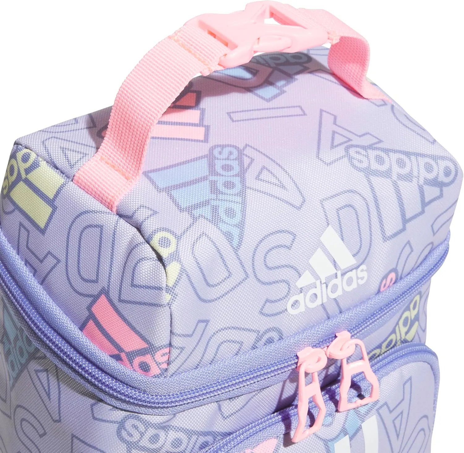 adidas Excel Lunch Bag, Cooler with Zipper, Pocket for Ice Pack, and Clip, Temperature Control Insulation, Adi Comp Silver Violet/Light Purple/Pink Spark, One Size