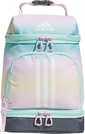 adidas Excel Lunch Bag, Cooler with Zipper, Pocket for Ice Pack, and Clip, Temperature Control Insulation, Gradient Flash Aqua/Orchid Fusion Purple, One Size