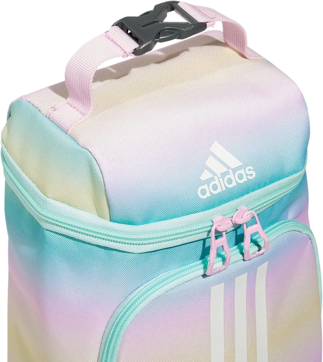 adidas Excel Lunch Bag, Cooler with Zipper, Pocket for Ice Pack, and Clip, Temperature Control Insulation, Gradient Flash Aqua/Orchid Fusion Purple, One Size