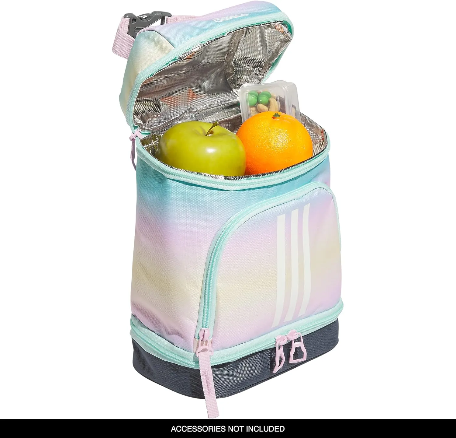 adidas Excel Lunch Bag, Cooler with Zipper, Pocket for Ice Pack, and Clip, Temperature Control Insulation, Gradient Flash Aqua/Orchid Fusion Purple, One Size
