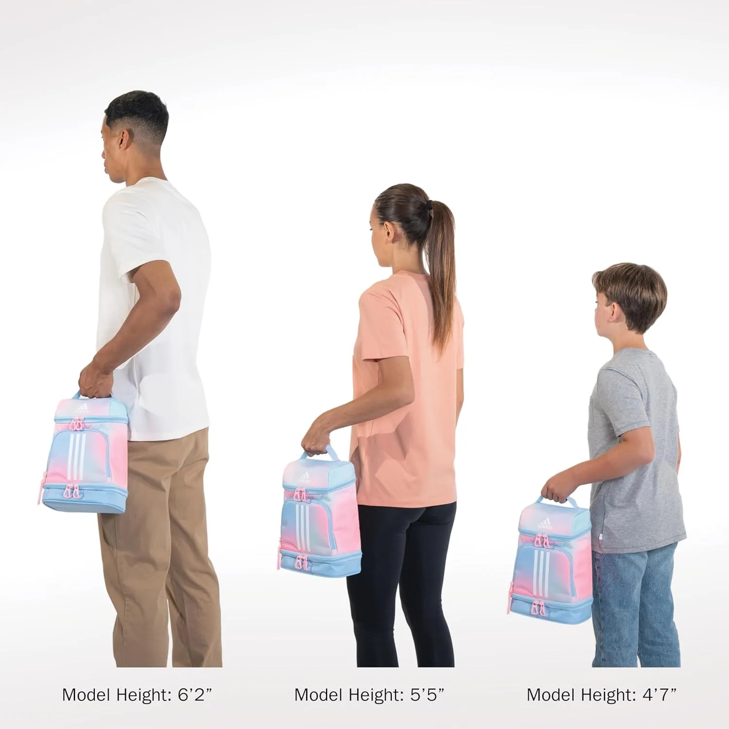 adidas Excel Lunch Bag, Cooler with Zipper, Pocket for Ice Pack, and Clip, Temperature Control Insulation, Splatter Sandy Pink/Semi Flash Aqua Blue, One Size
