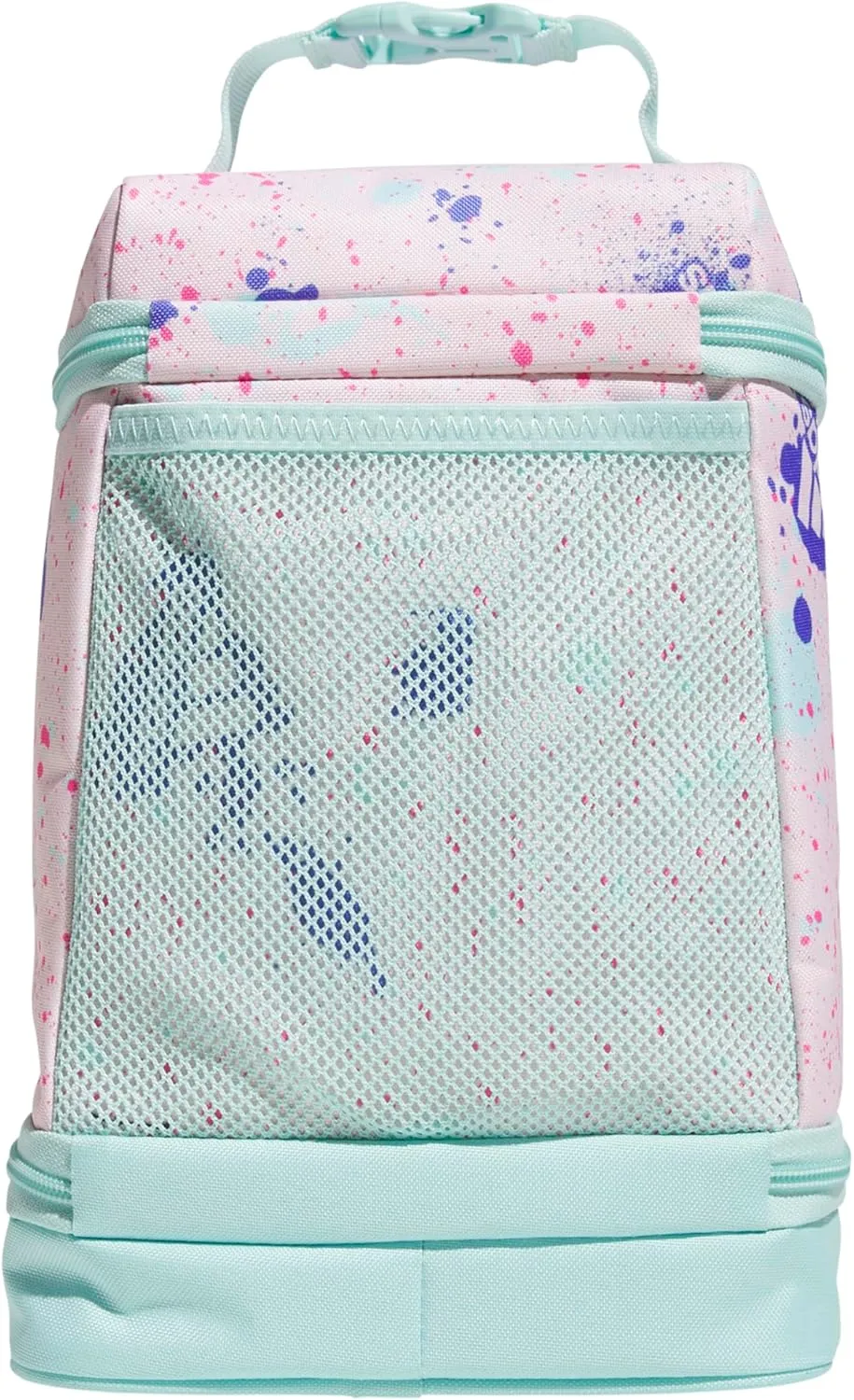 adidas Excel Lunch Bag, Cooler with Zipper, Pocket for Ice Pack, and Clip, Temperature Control Insulation, Splatter Sandy Pink/Semi Flash Aqua Blue, One Size
