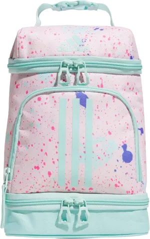 adidas Excel Lunch Bag, Cooler with Zipper, Pocket for Ice Pack, and Clip, Temperature Control Insulation, Splatter Sandy Pink/Semi Flash Aqua Blue, One Size