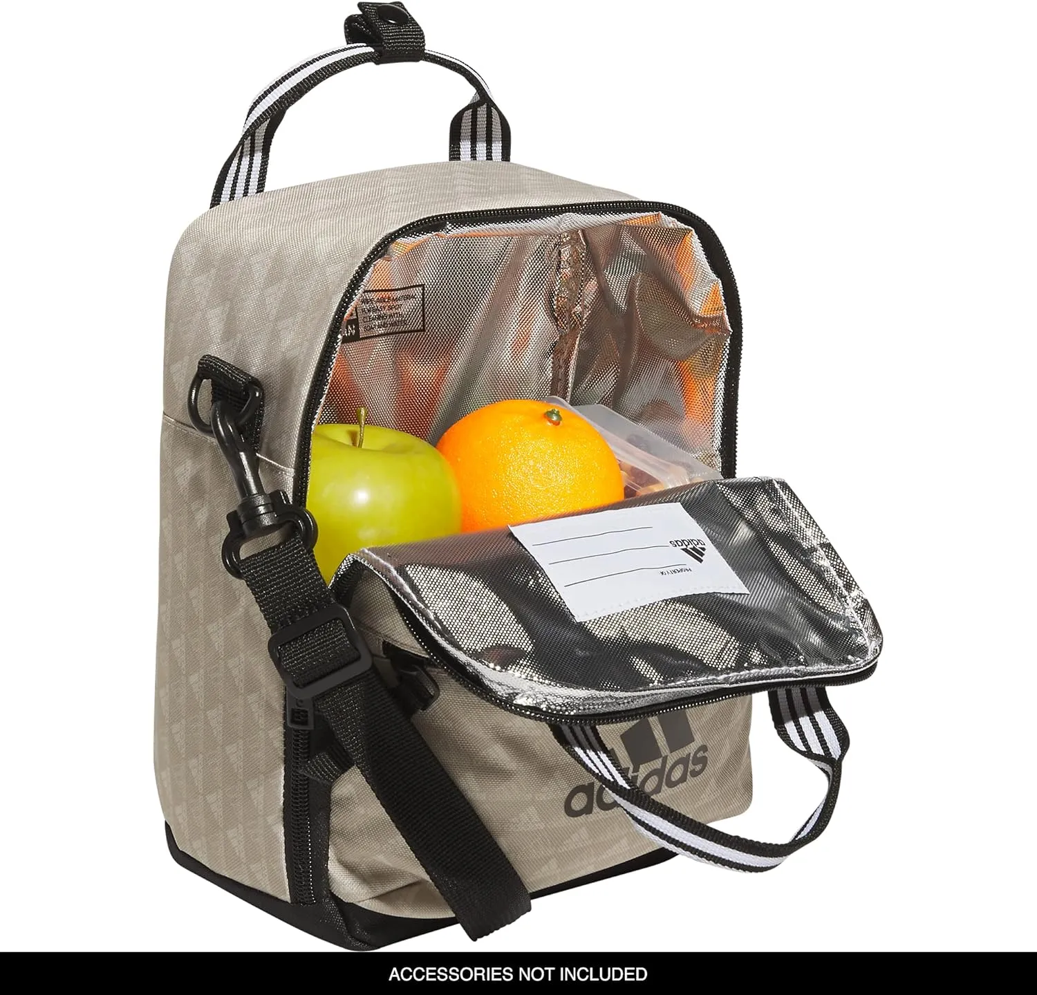 adidas Squad (7L) Food Container Carry Box Insulated Lunch Bag, BOS Mini Monogram Wonder Beige/Black, One Size