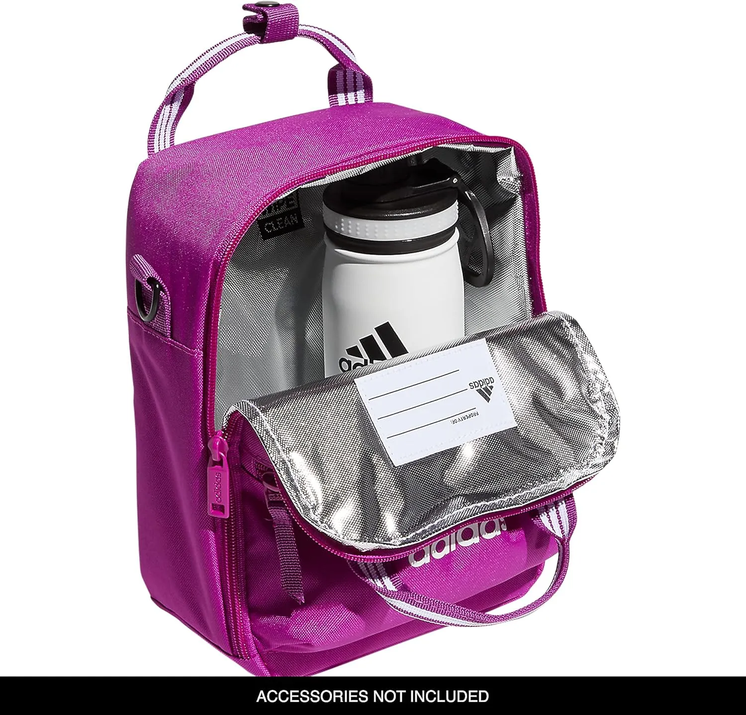 adidas Squad Insulated Lunch Bag (7L) Food Container Carry Box for Kids/Adults Discontinued, Sonic Fuchsia Purple/White, One Size