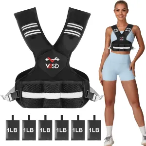Adjustable Weighted Vest for Men Women, 4-10lb/11-20lb/20-32lb Vest with 6 Ironsand Weights, Body Weight Vest with Reflective Strip for Running, Walking, Strength Training, Workouts
