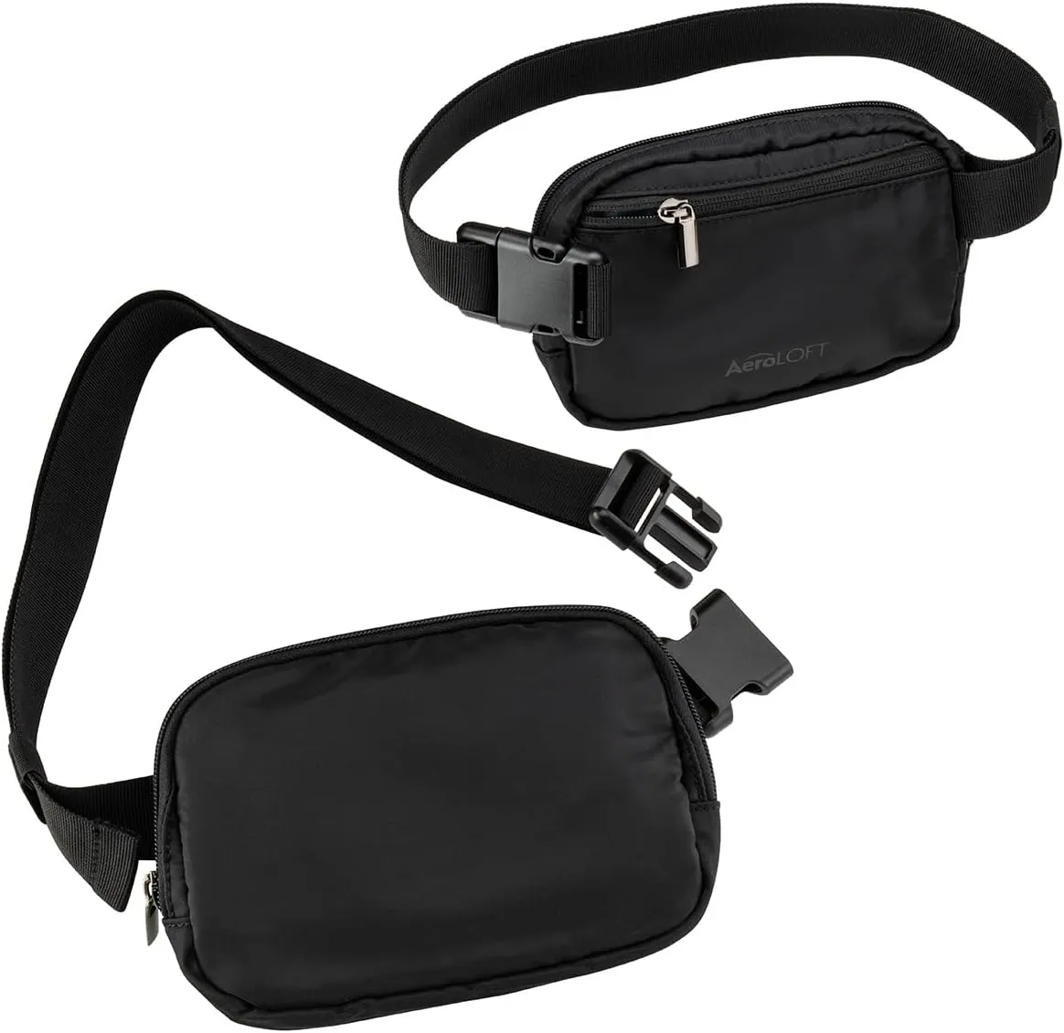 AeroLOFT™ Unisex Belt Bag with Adjustable Strap Small Waist Pouch for Workout Running Travelling Hiking, 7.75" Lx 7.2"W (Jet Black)