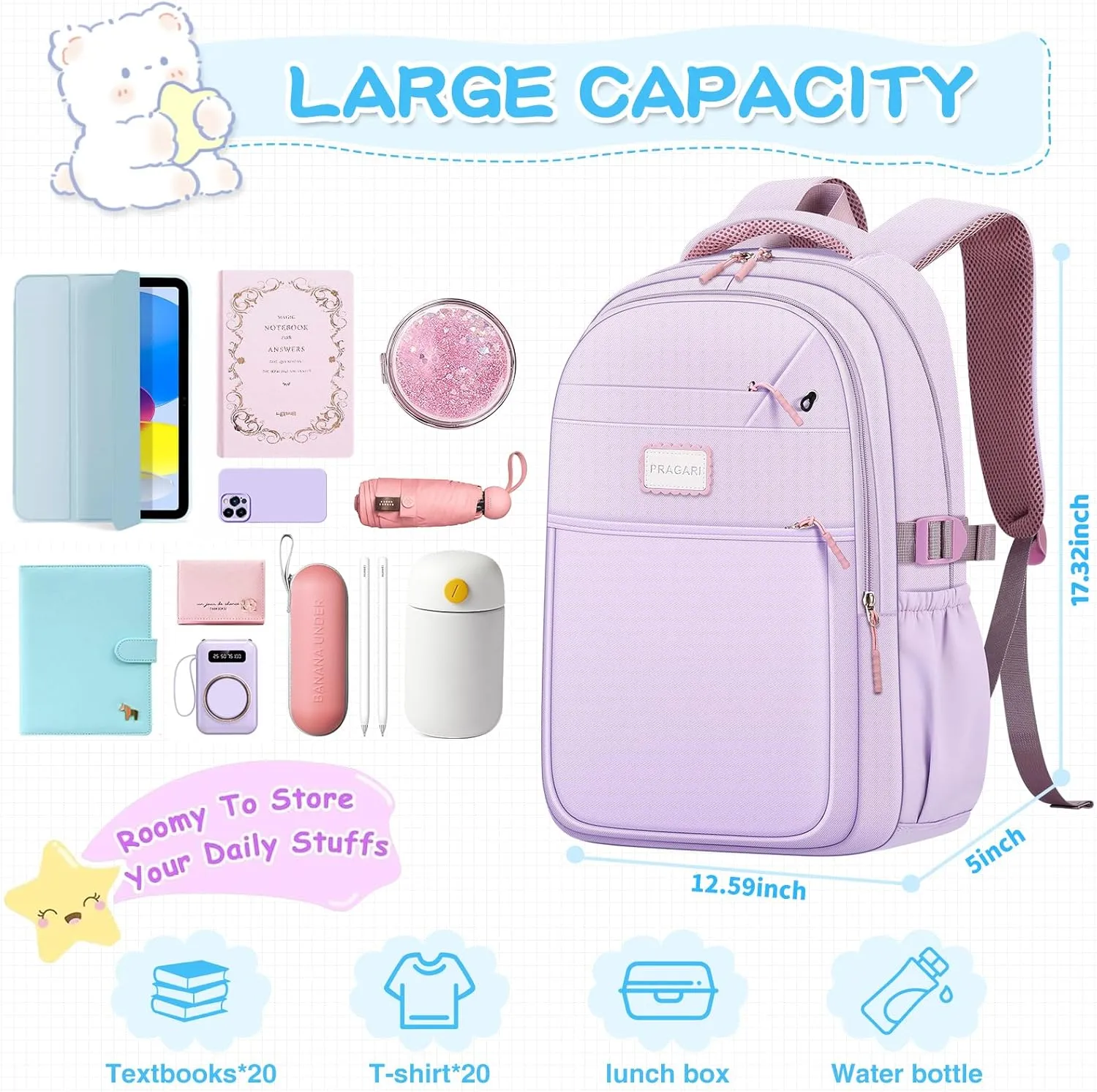 Aesthetic Backpack for School Cute Laptop Purple Backpack Teens Girls Travel Casaul Daypack Lightweight Book Bags