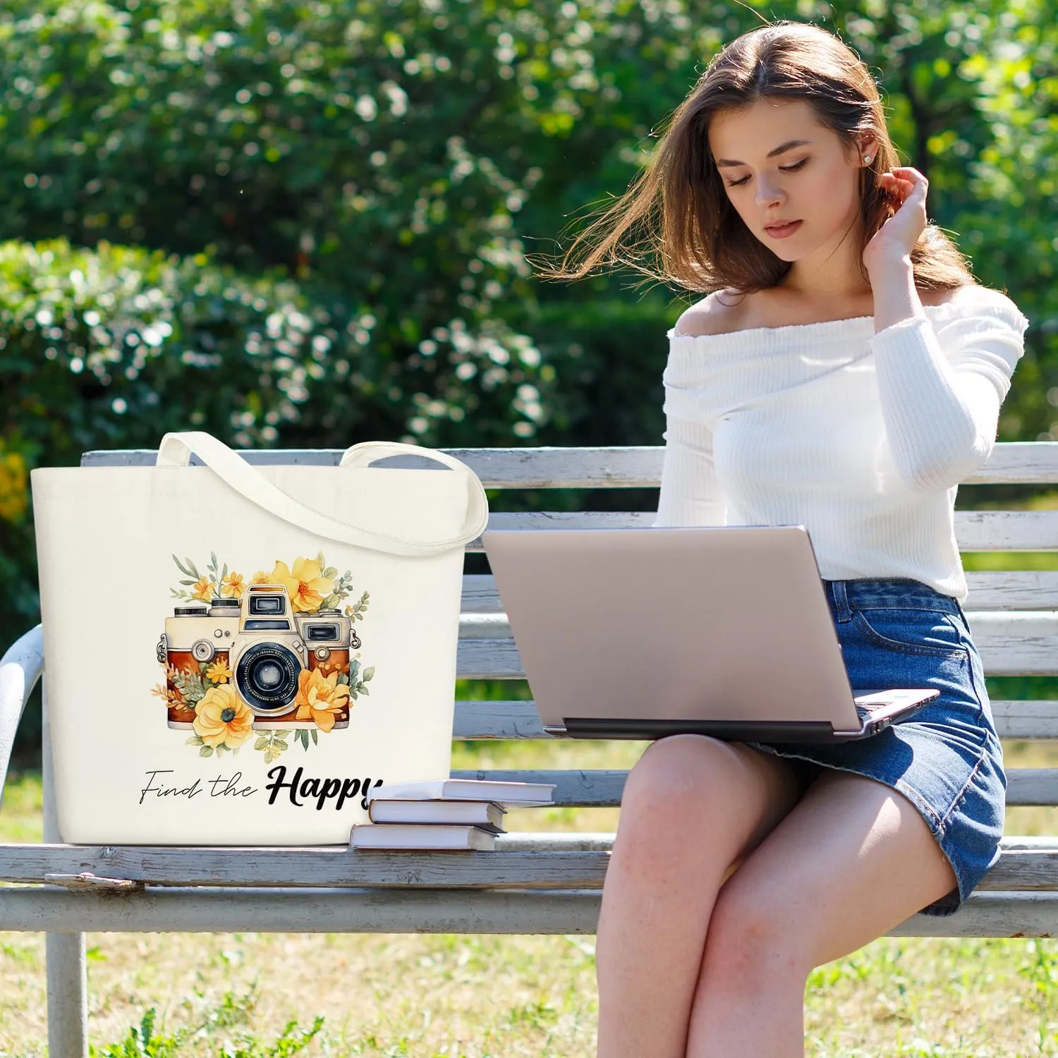 Aesthetic Tote Bag for Women Large Shoulder Tote Bag Reusable Grocery Bag for Work & Shopping Inspirational Gift - B