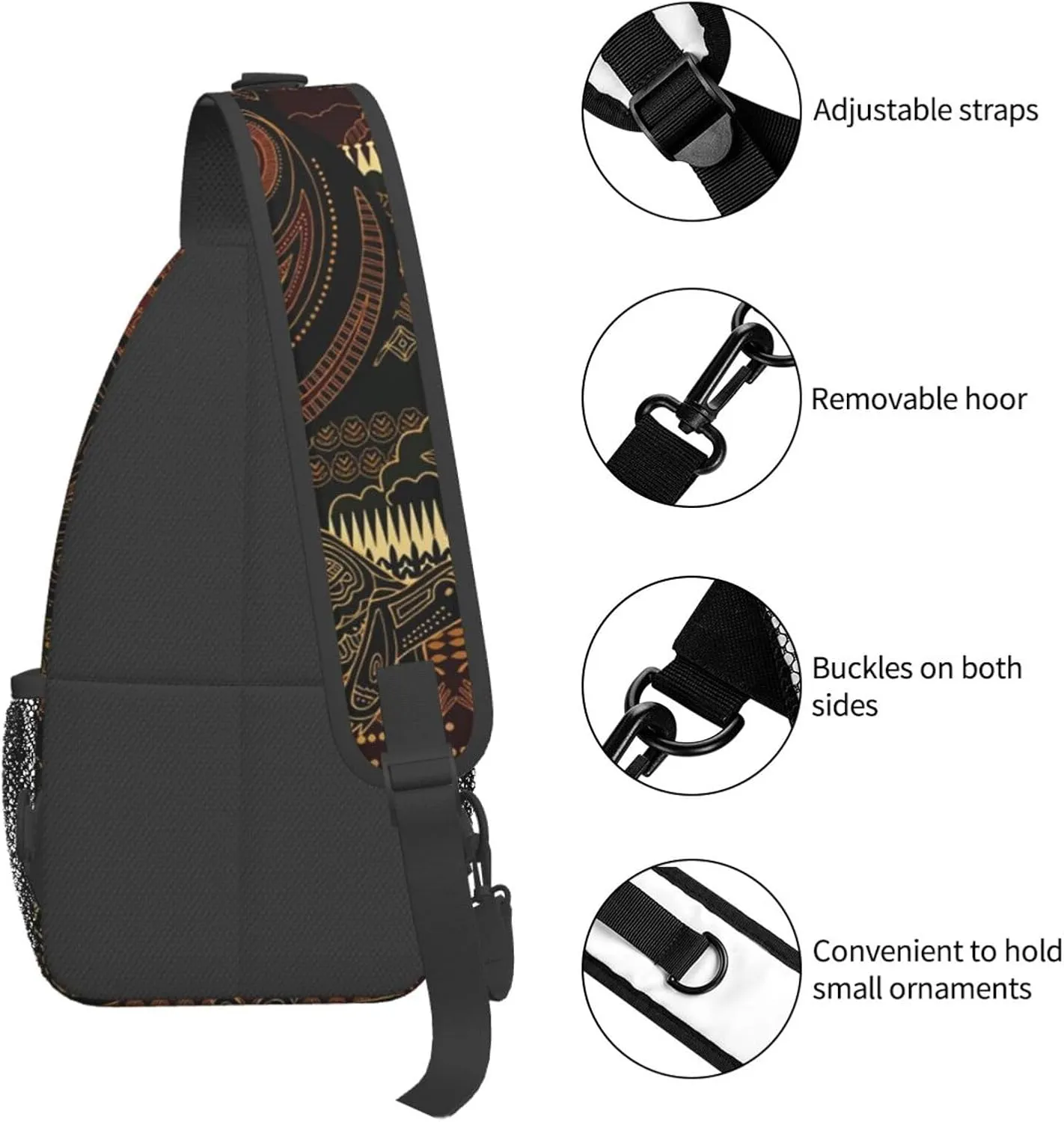 African Crossbody Sling Bag Backpack Adjustable African Tribe Bags for Women Men Travel Hiking Daypack