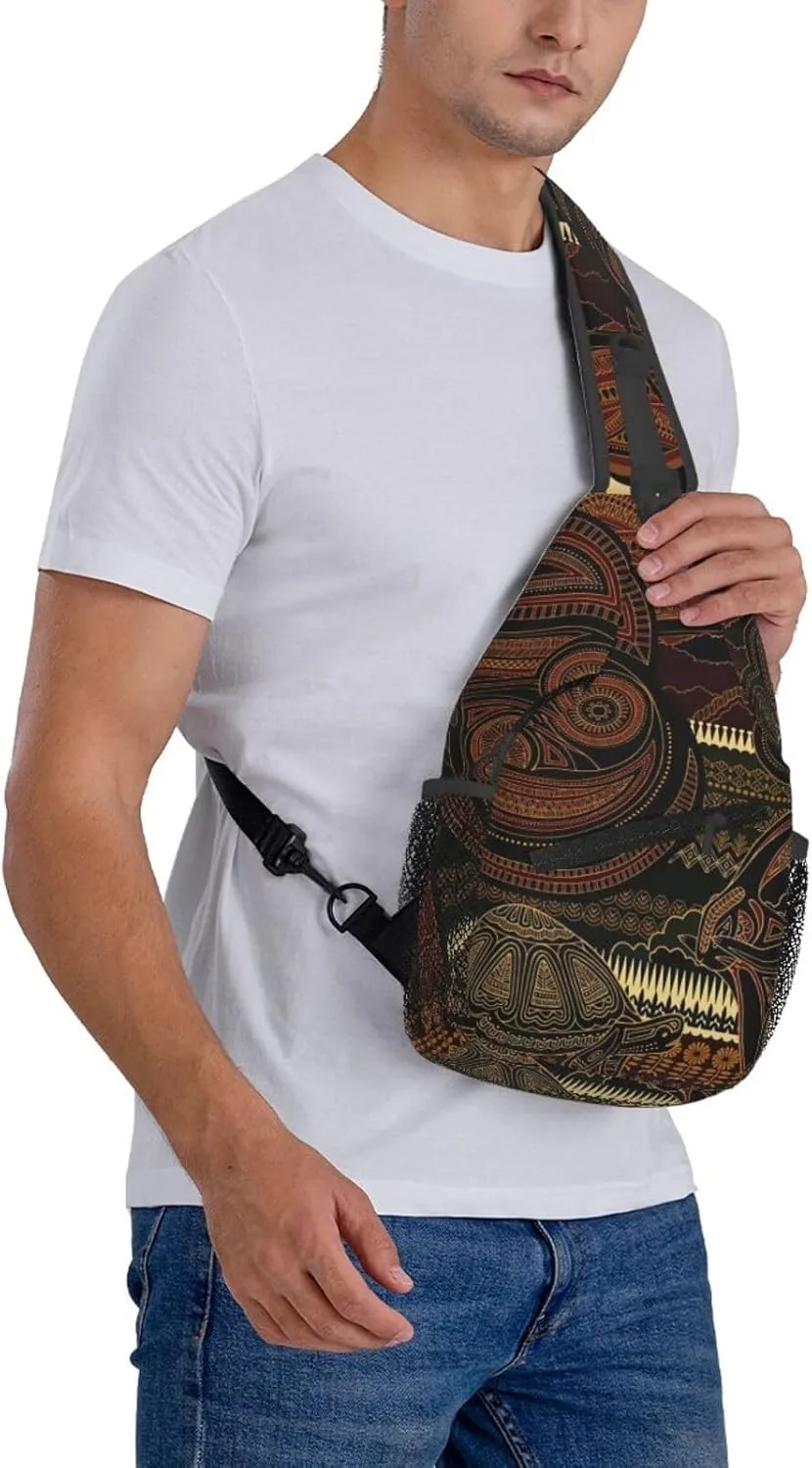 African Crossbody Sling Bag Backpack Adjustable African Tribe Bags for Women Men Travel Hiking Daypack