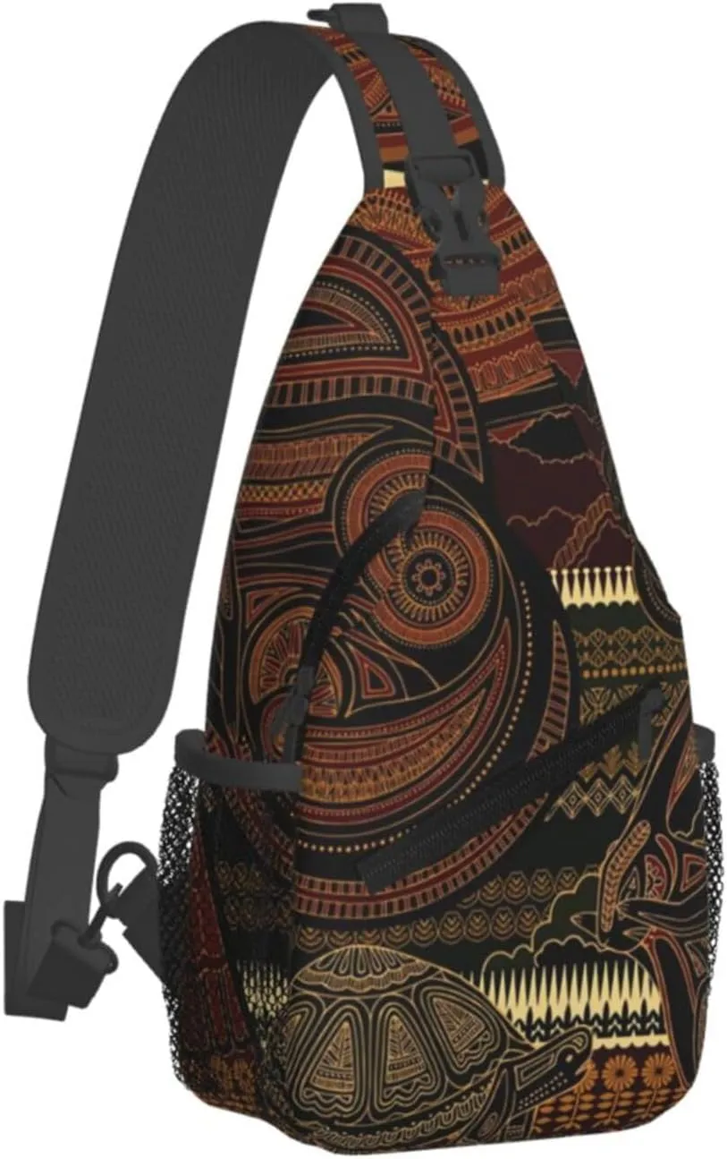 African Crossbody Sling Bag Backpack Adjustable African Tribe Bags for Women Men Travel Hiking Daypack
